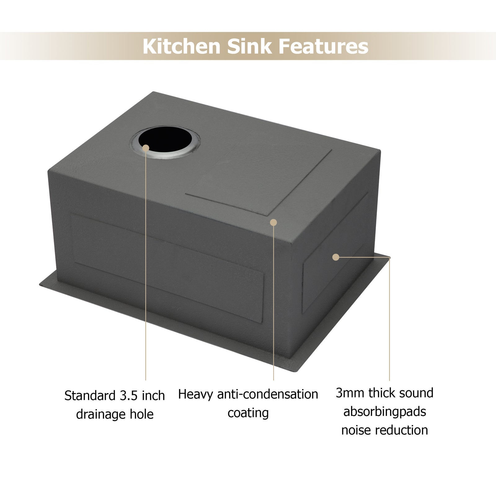 Undermount Sink Stainless Steel 18 Gauge Single Bowl Kitchen Sink Basin with Strainer