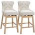 Upholstered Fabric Bar Height Bar Stools, 180° Swivel Nailhead-Trim Pub Chairs, 30" Seat Height with Rubber Wood Legs, Set of 2, Cream