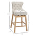 Upholstered Fabric Bar Height Bar Stools, 180° Swivel Nailhead-Trim Pub Chairs, 30" Seat Height with Rubber Wood Legs, Set of 2, Cream
