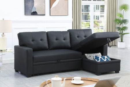 Upholstered Pull out Sectional Sofa with Chaise