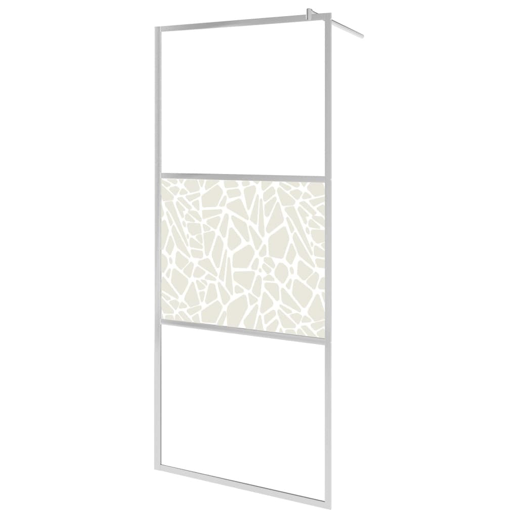 Walk-in Shower Wall ESG Glass with Stone Design 35.4"x76.8"
