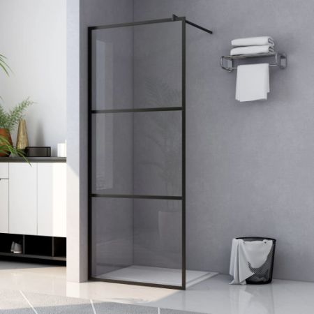 Walk-in Shower Wall with Clear ESG Glass Black 35.4
