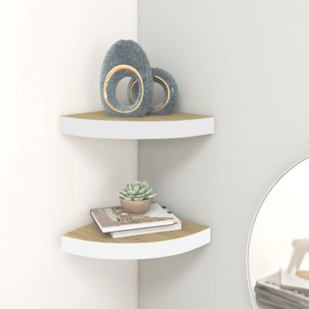 Wall Corner Shelves 2 pcs Oak and White 9.8