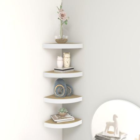 Wall Corner Shelves 4 pcs Oak and White 13.7