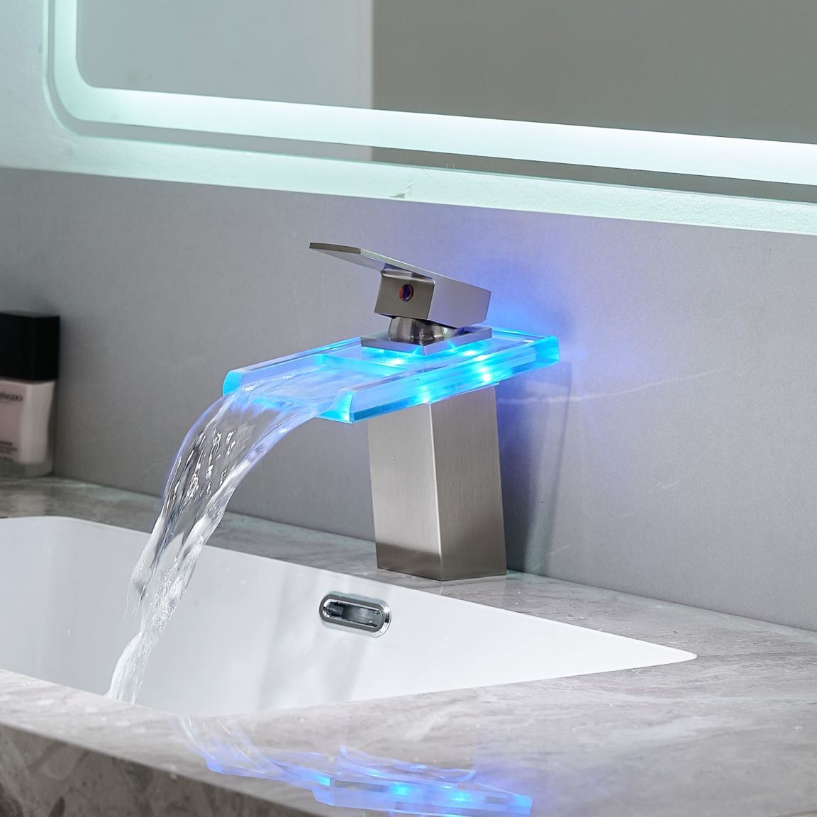 Waterfall showerhead LED bathroom faucet, single handle bathroom sink sink faucet in Black