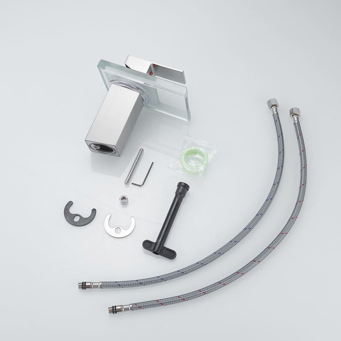 Waterfall showerhead LED bathroom faucet, single handle bathroom sink sink faucet in Black