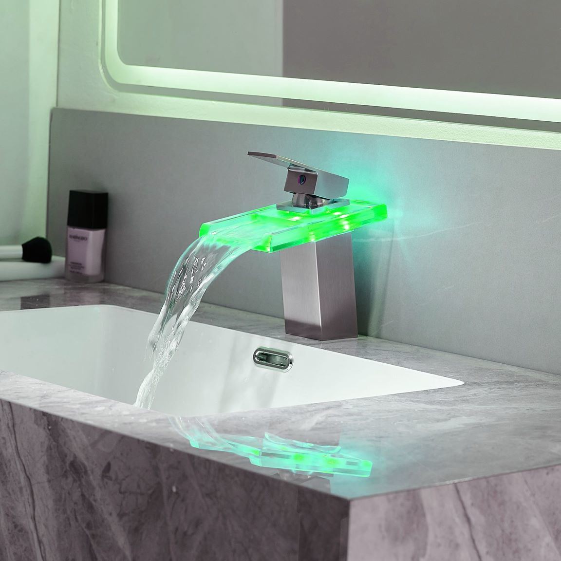 Waterfall showerhead LED bathroom faucet, single handle bathroom sink sink faucet in Black