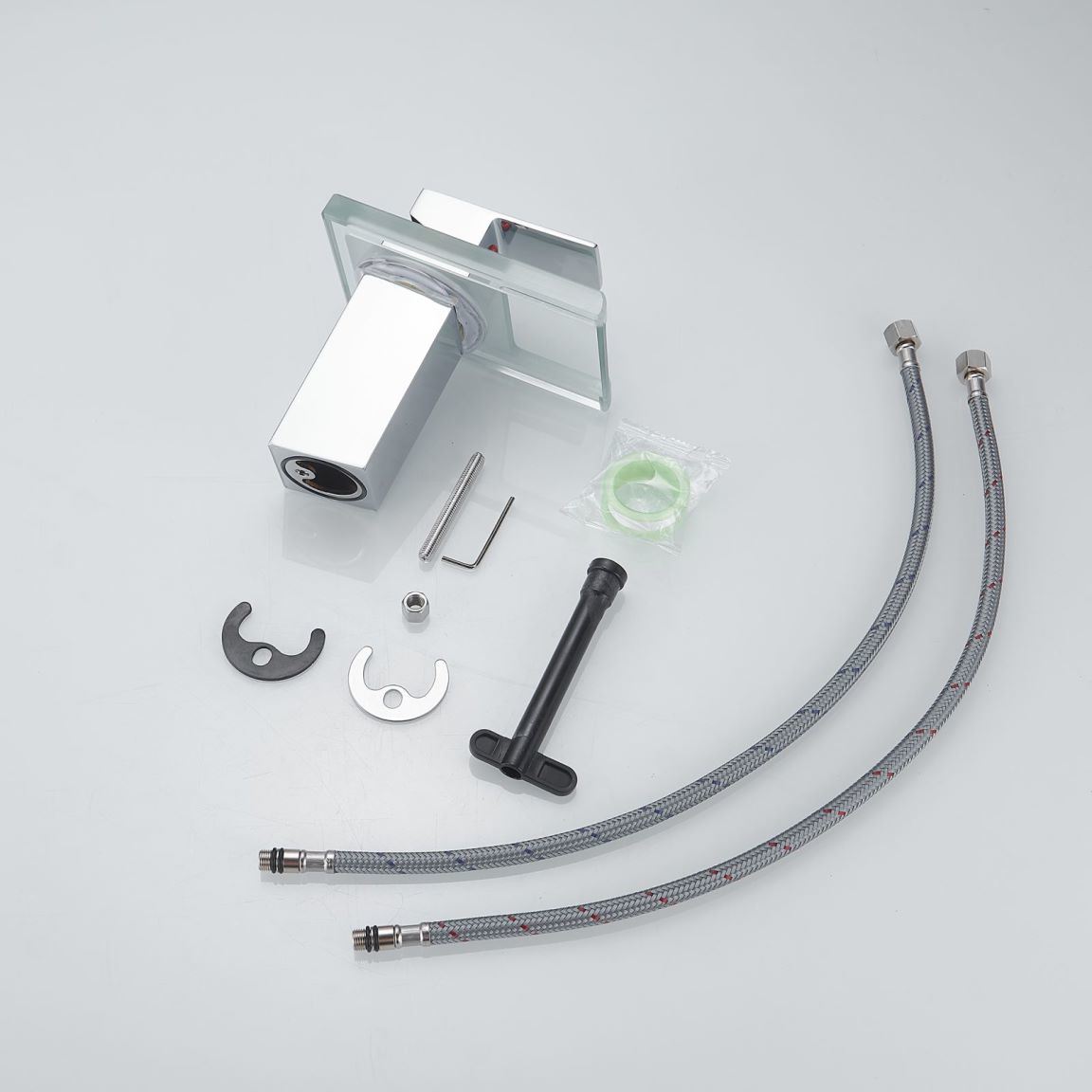 Waterfall showerhead LED bathroom faucet, single handle bathroom sink sink faucet in Black