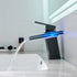 Waterfall showerhead LED bathroom faucet, single handle bathroom sink sink faucet in Black