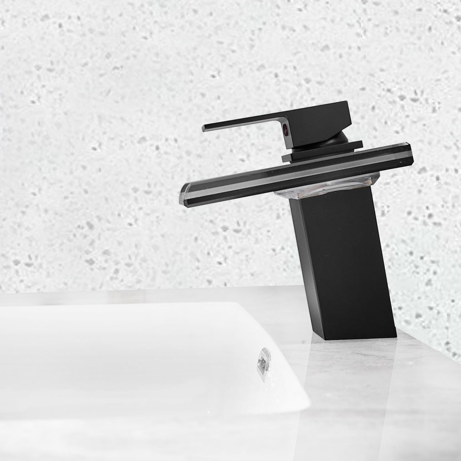 Waterfall showerhead LED bathroom faucet, single handle bathroom sink sink faucet in Black
