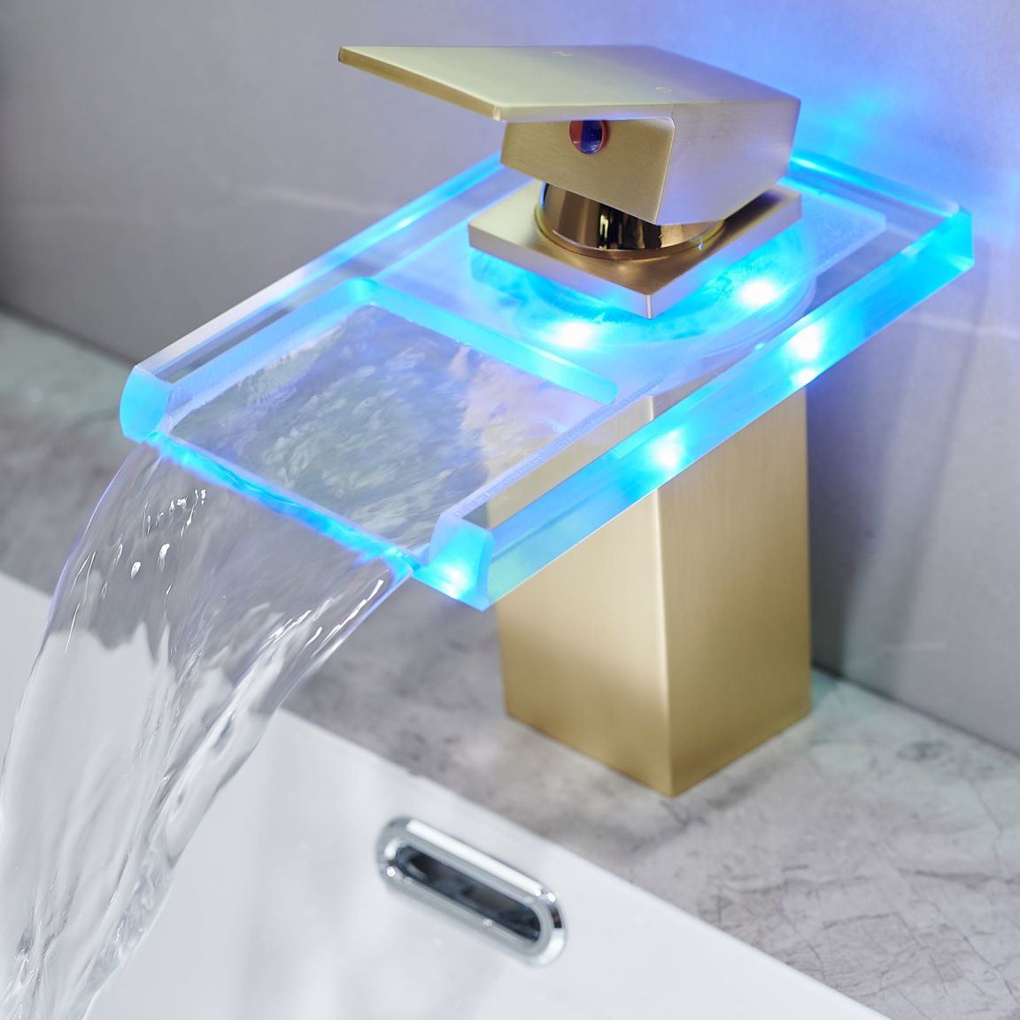 Waterfall showerhead LED bathroom faucet, single handle bathroom sink sink faucet in Black