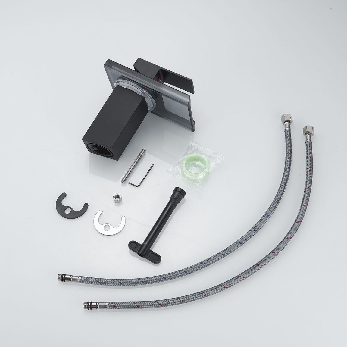 Waterfall showerhead LED bathroom faucet, single handle bathroom sink sink faucet in Black