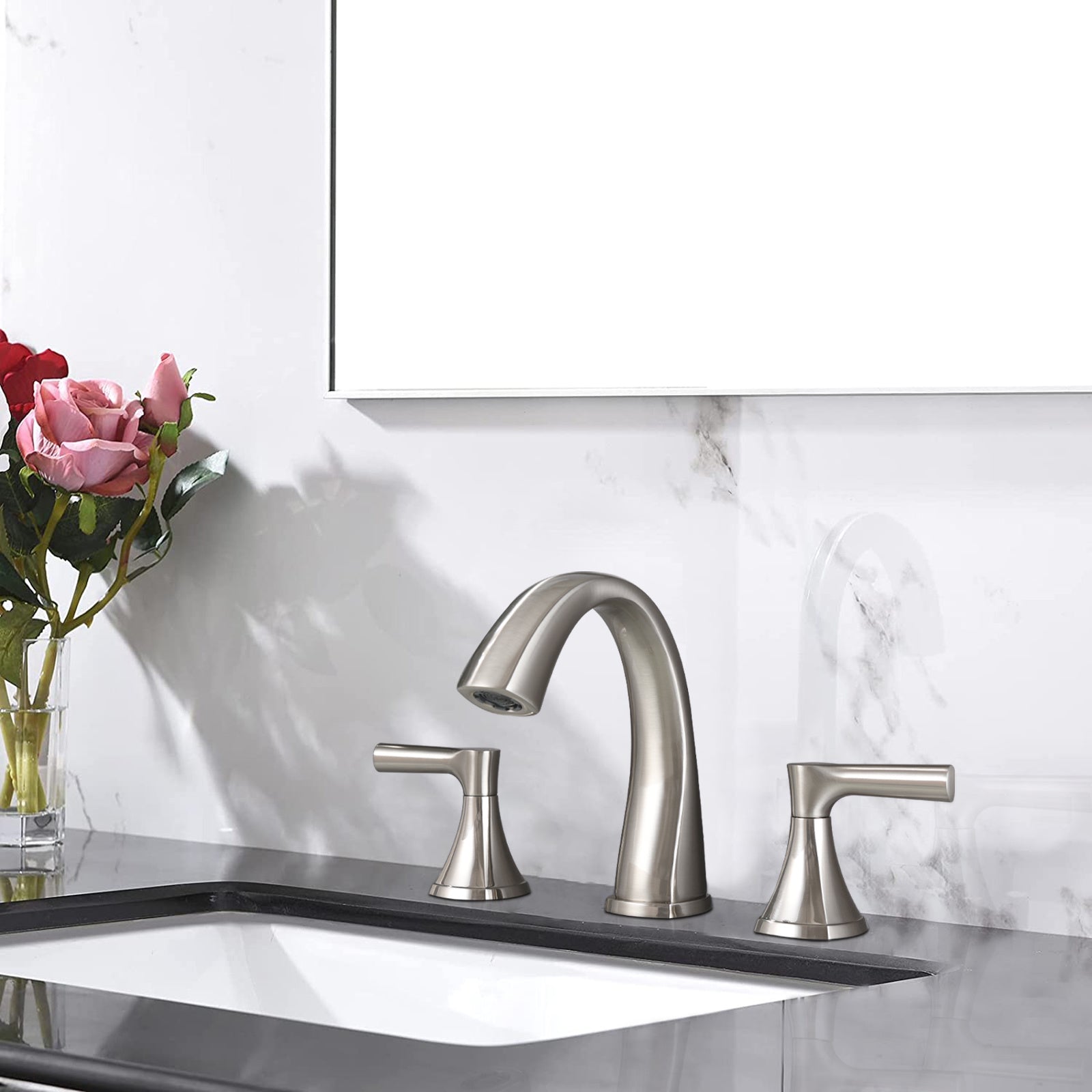 Widespread Bathroom Sink Faucets Two Handle 3 Hole Vanity Bath Faucet with Drain Assembly (Brushed Nickel)