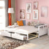 Wooden Daybed with Trundle Bed and Two Storage Drawers , Extendable Bed Daybed,Sofa Bed for Bedroom Living Room,White